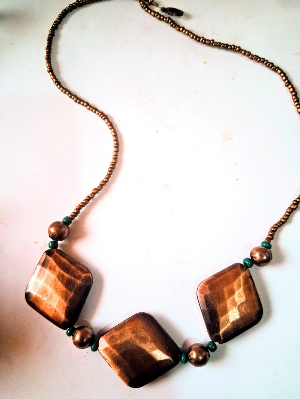 Copper Beaded Necklace With Diamond Shaped Beads